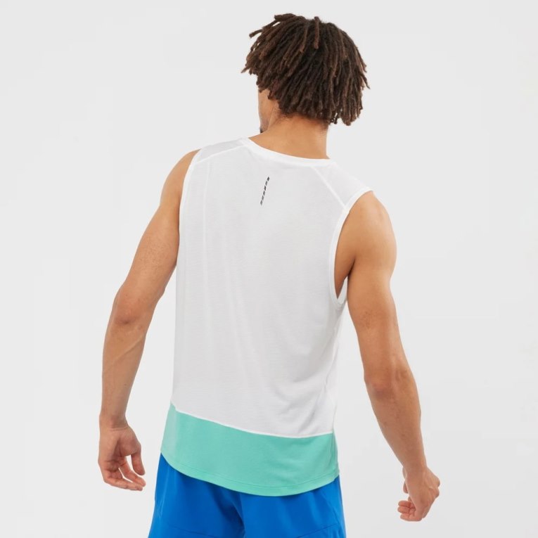 White / Turquoise Salomon Cross Run Graphic Men's Tanks | IE DZ6518